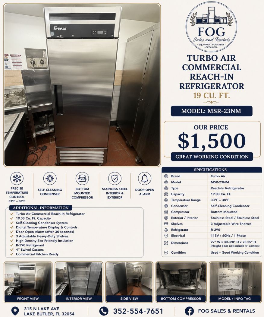 Turbo Air Commercial Reach-In Refrigerator, 19 cu. ft.