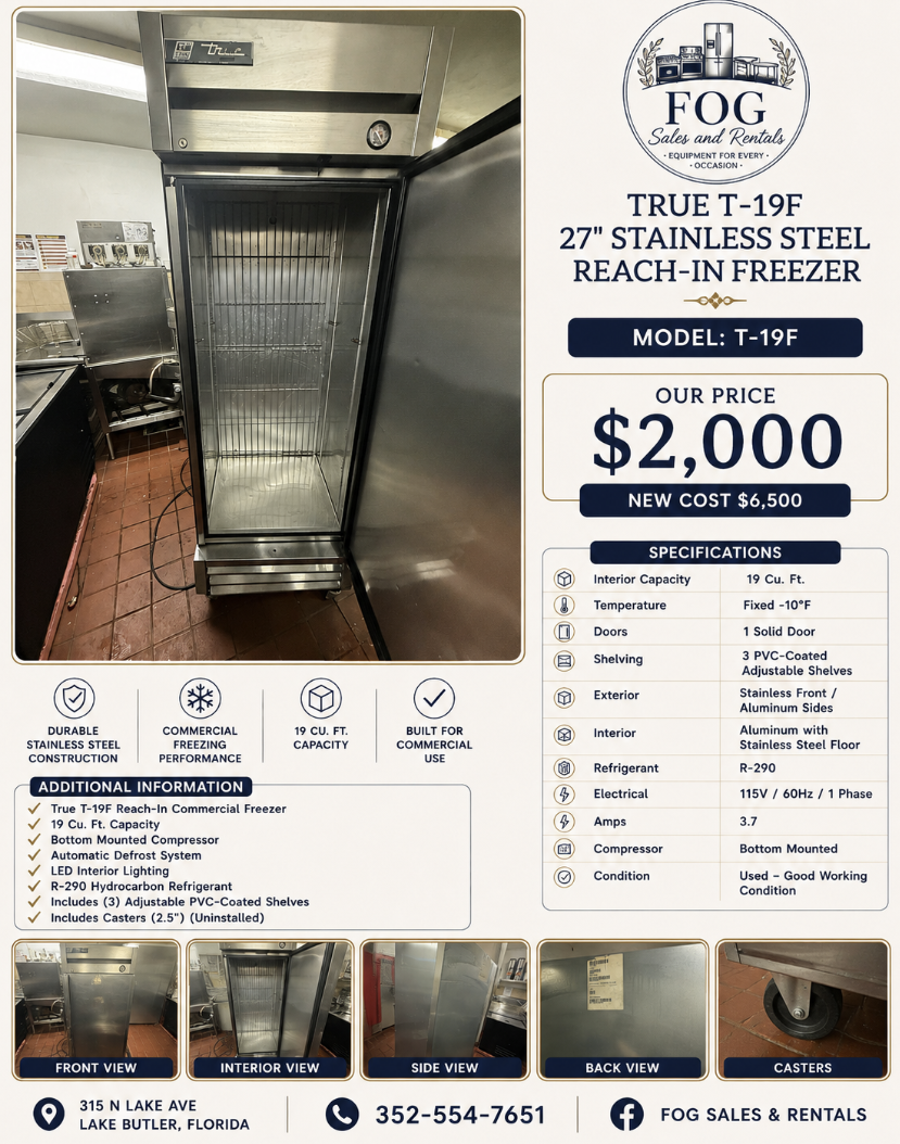 True T-19F 27" Stainless Steel Reach-In Freezer