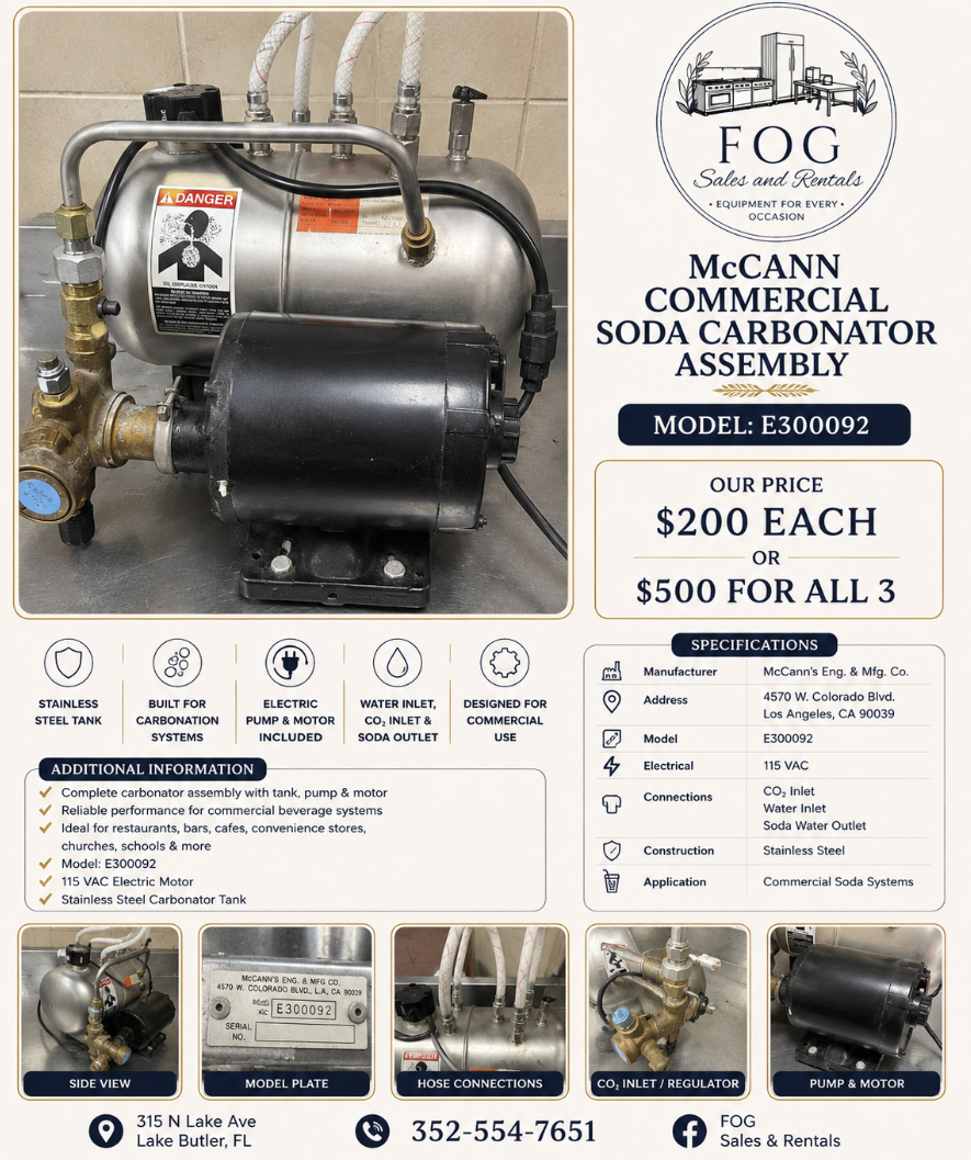 McCann Commercial Soda Carbonator Assembly